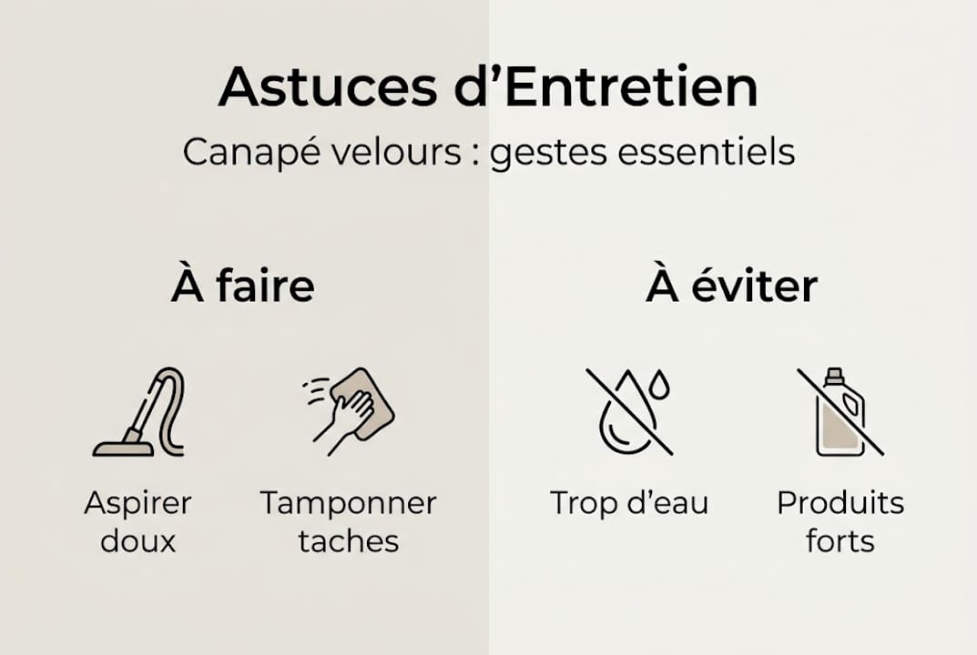 Infographie : nos conseils pour prendre soin de votre canapé en velours