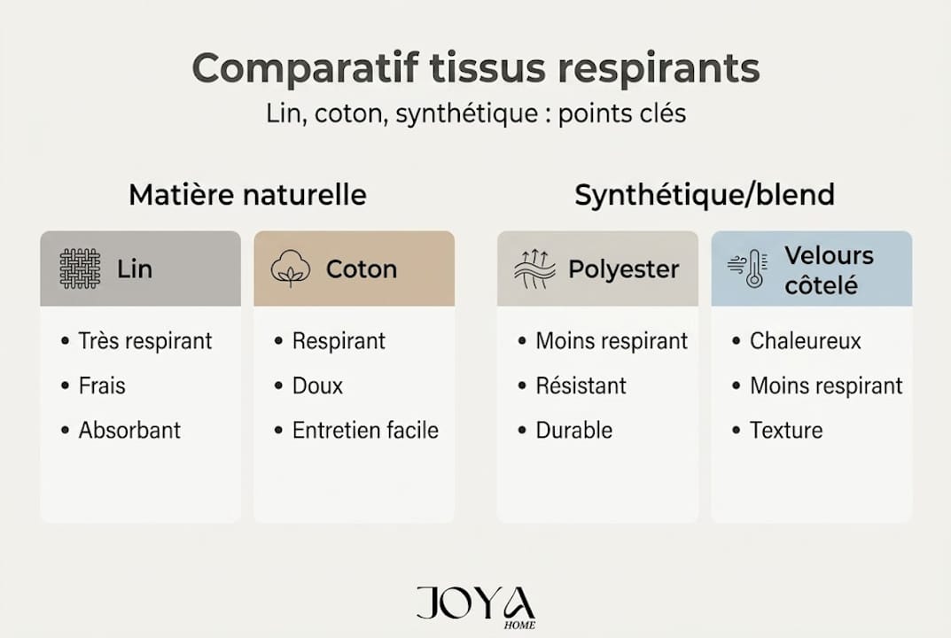 Comparatif visuel des tissus respirants pour canapés