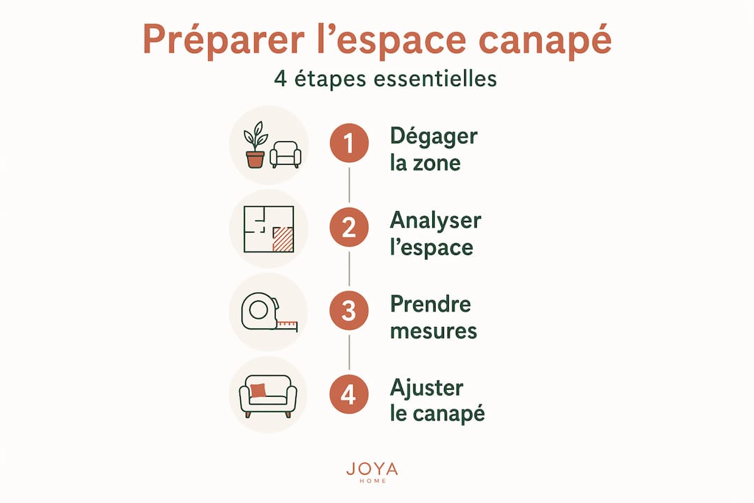 Visuel explicatif : les 4 étapes clés pour aménager un coin canapé