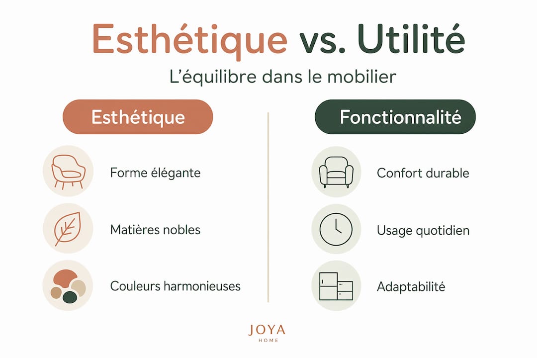 Infographie mettant en parallèle le design et la fonctionnalité des meubles