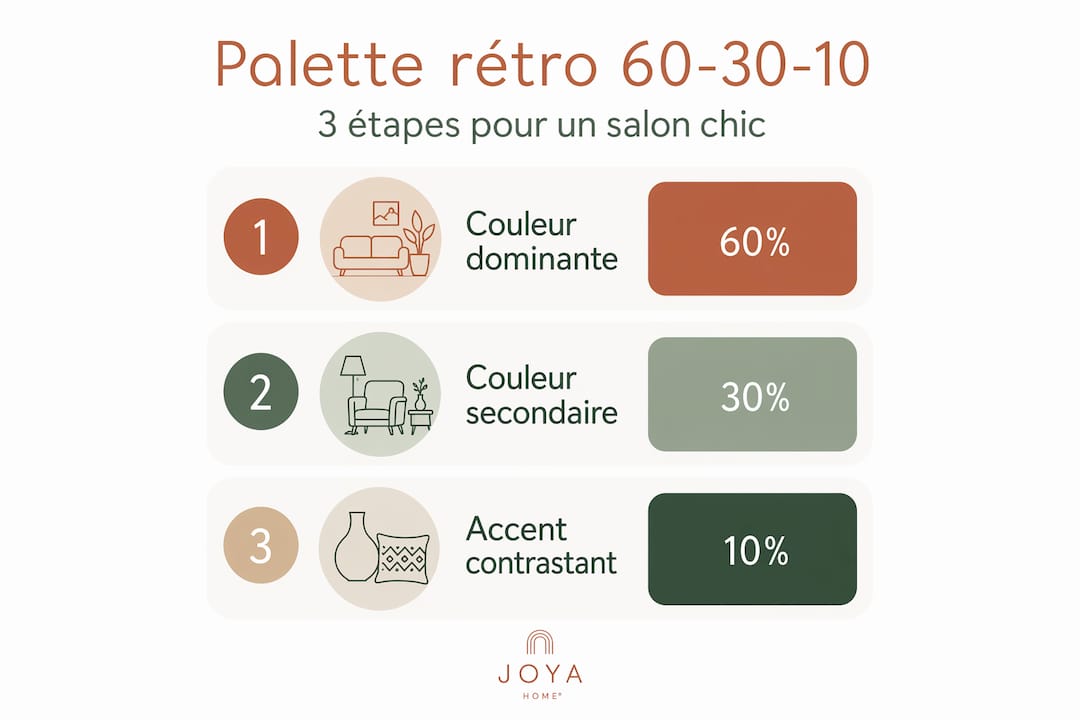 Infographie : trois étapes clés pour adopter une palette rétro dans votre salon