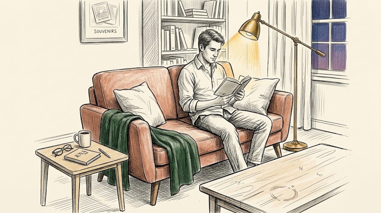 Moments de lecture dans un petit salon au charme vintage
