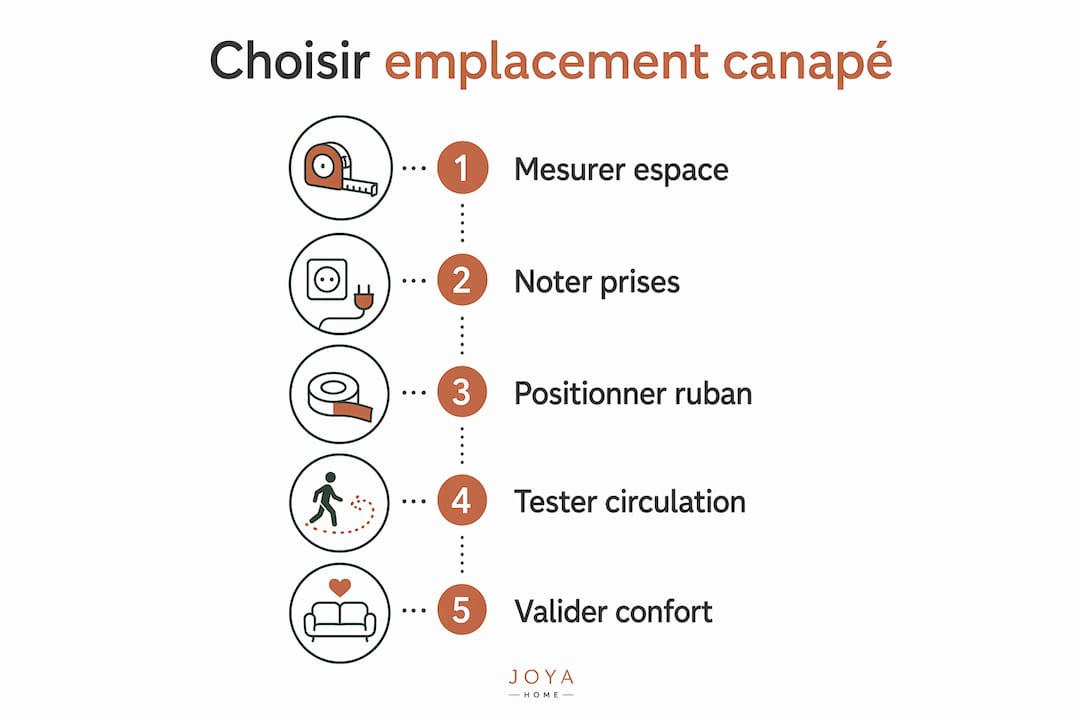 Découvrez en image les différentes étapes pour bien choisir l’emplacement de votre canapé dans votre salon.