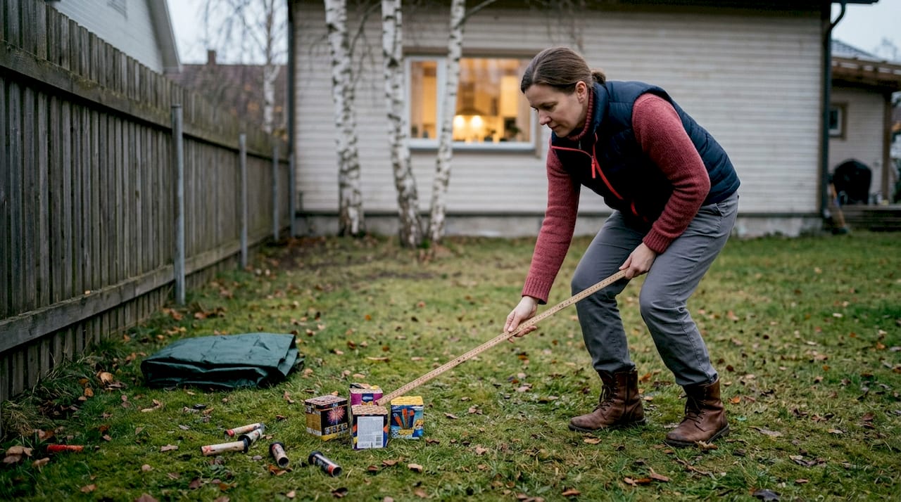 Naine kontrollib, kas ilutulestik on seatud ohutusse kaugusesse.