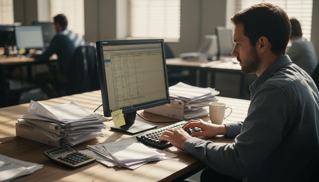 Analyst entering environmental data at desk