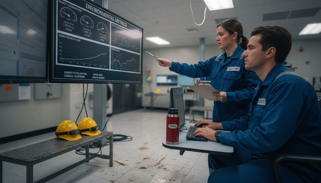Factory team in control room checking metrics