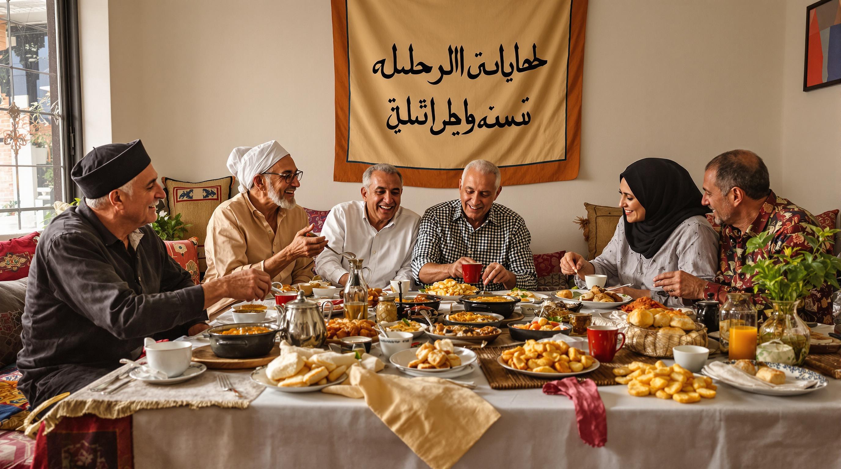 Moroccan family of all ages sharing holiday meal together