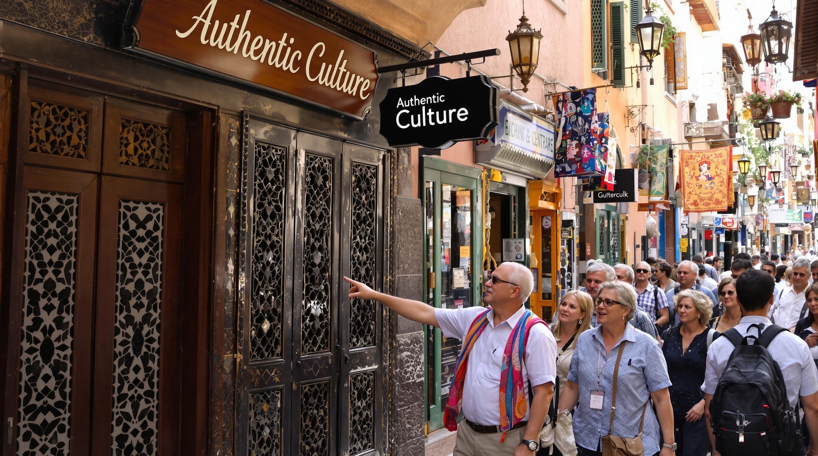 Tour group exploring Marrakech medina with local guide