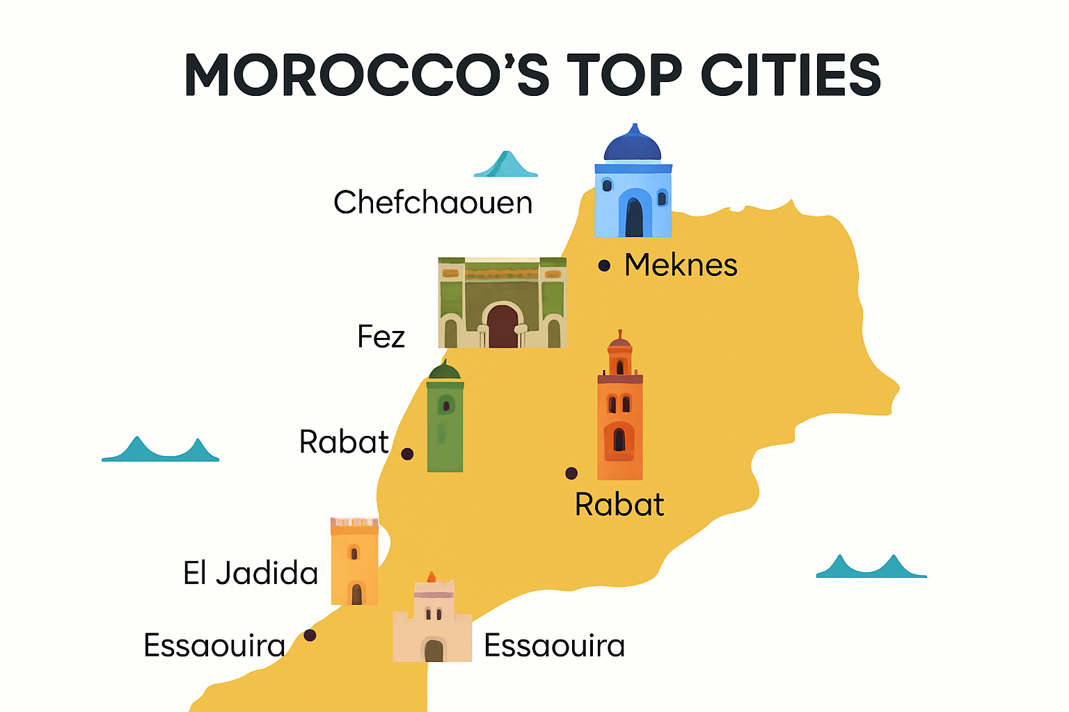 Infographic map of best places to see in Morocco