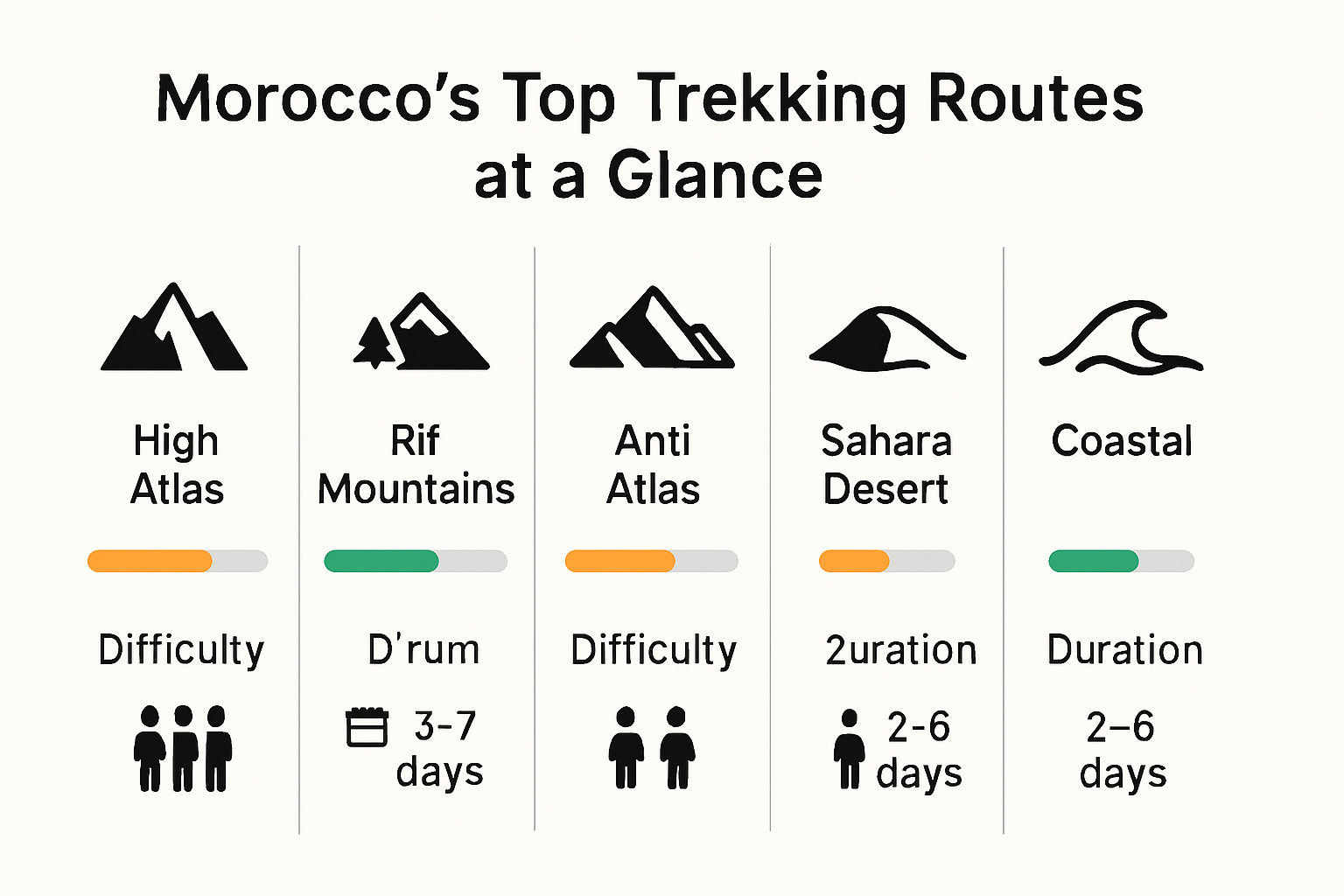 Infographic showing Morocco's top trekking route types and features