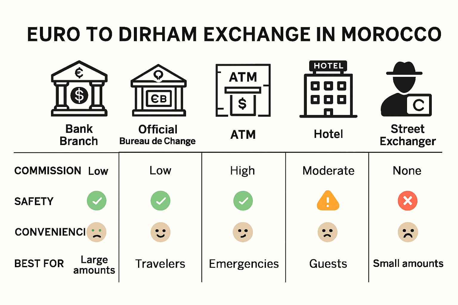 Infographic comparing Morocco currency exchange methods