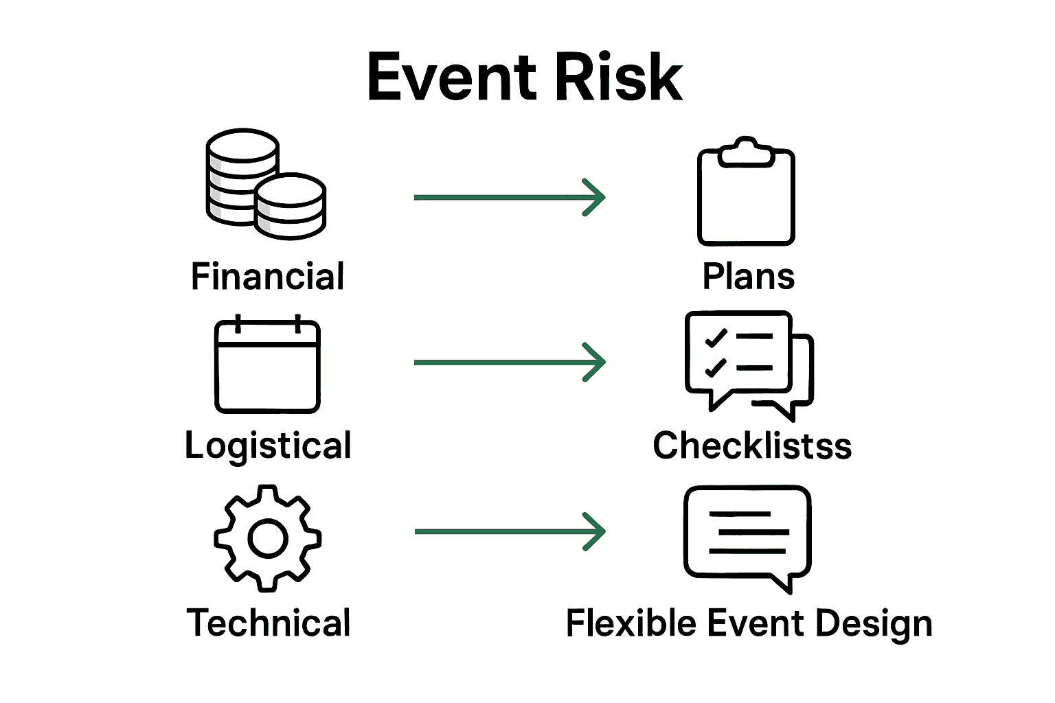 Infographic comparing four corporate event risk categories and mitigation strategies.