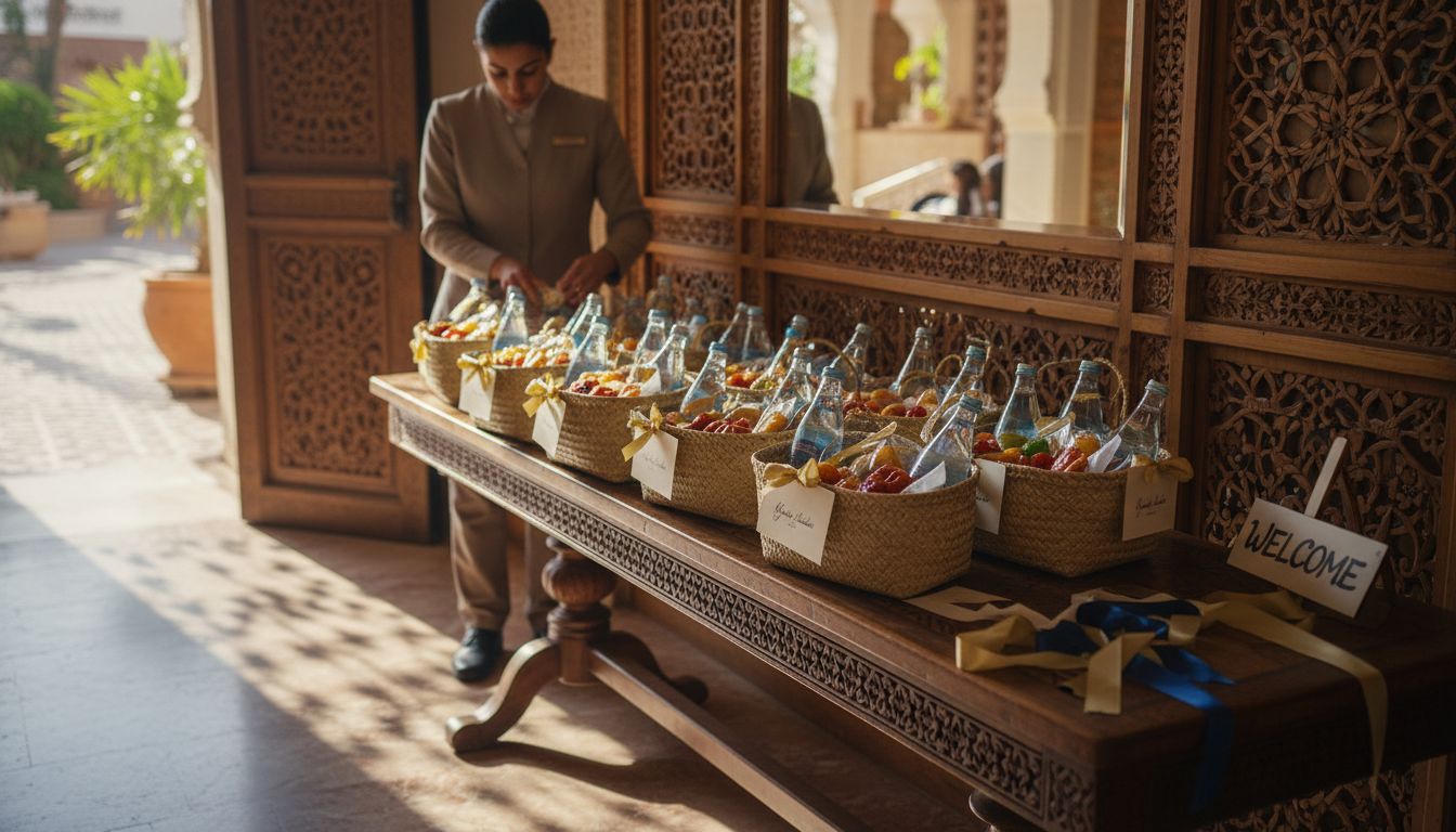 Welcoming baskets at Moroccan wedding entrance