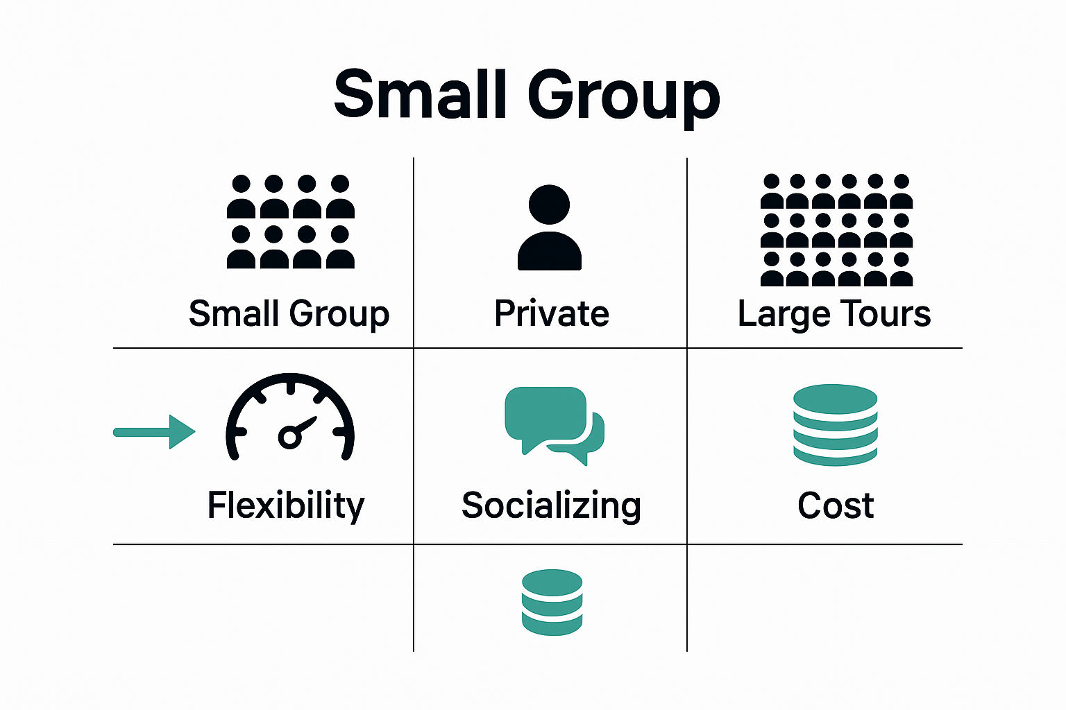 Comparison of small, private, and large tours