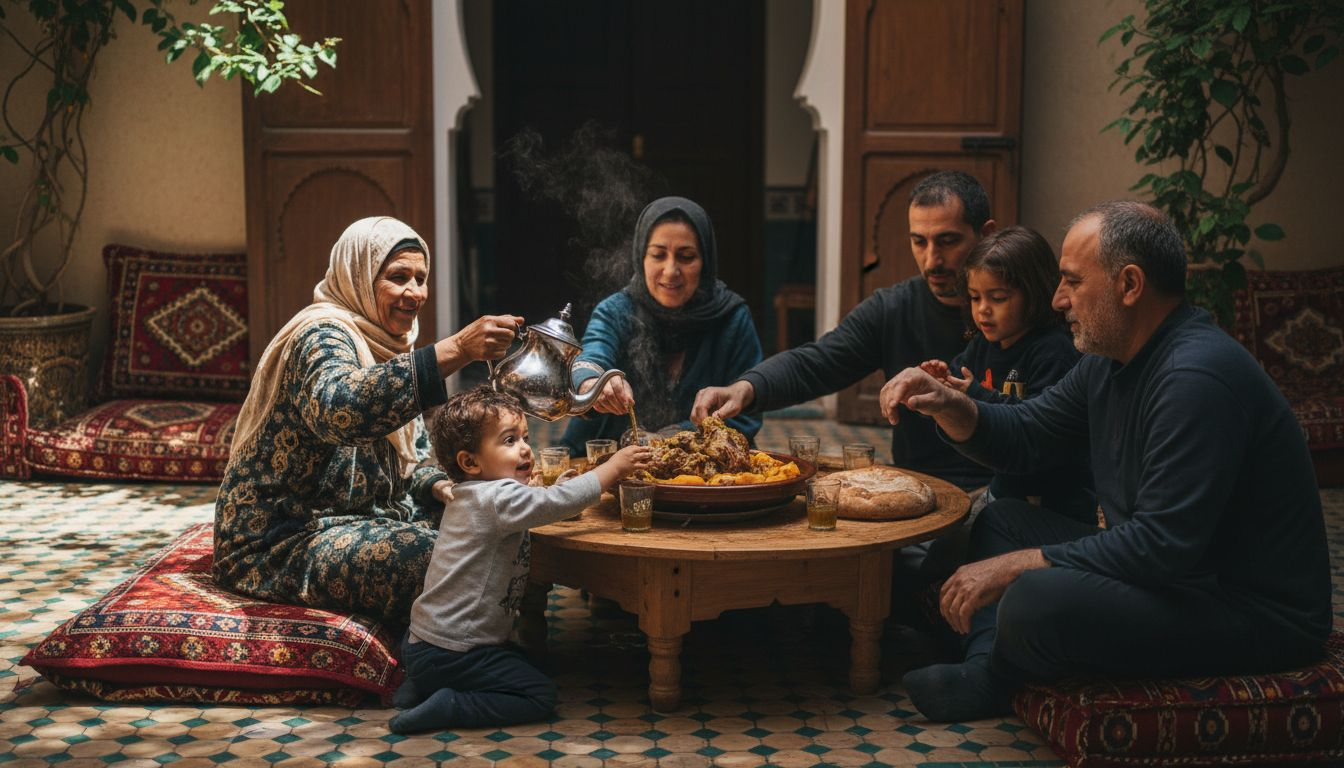 Moroccan family sharing traditional meal