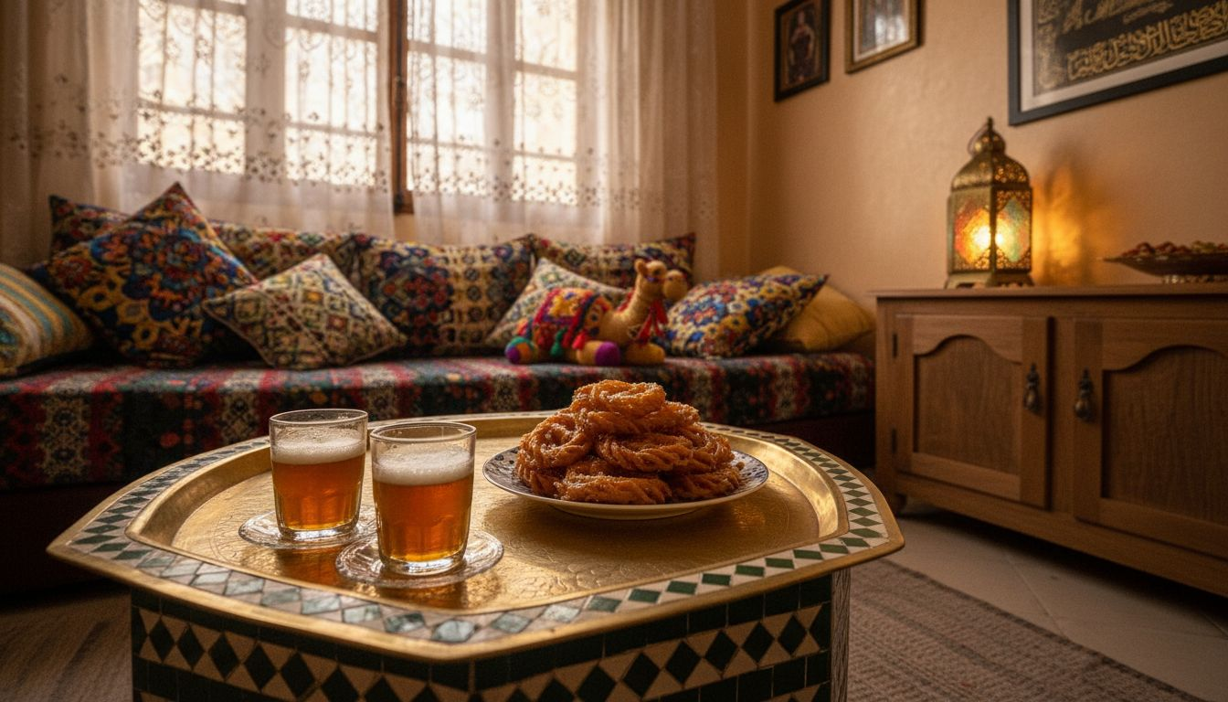 Moroccan living room decorated for Ramadan