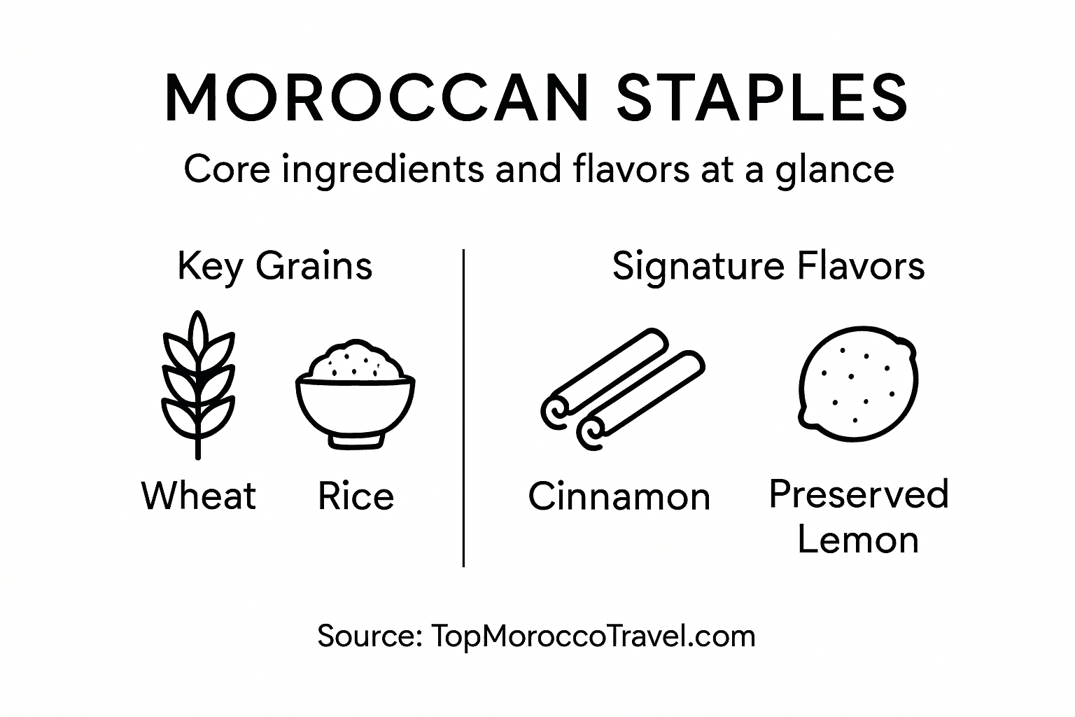 Infographic with Moroccan staple grains and flavors
