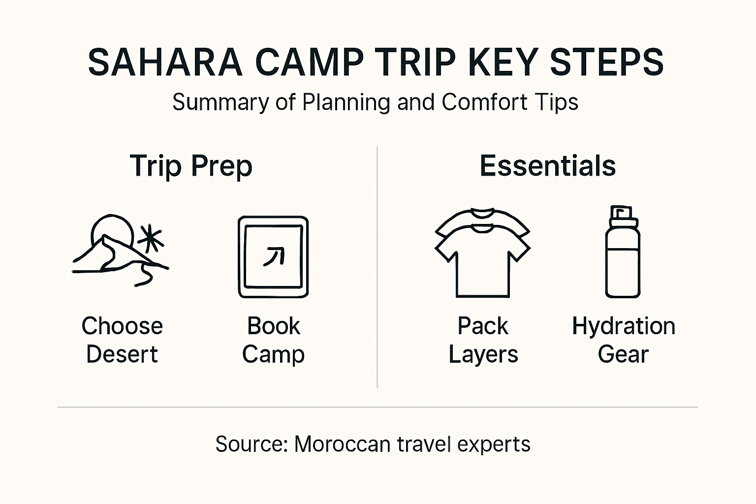 Infographic showing Sahara camp trip steps and packing