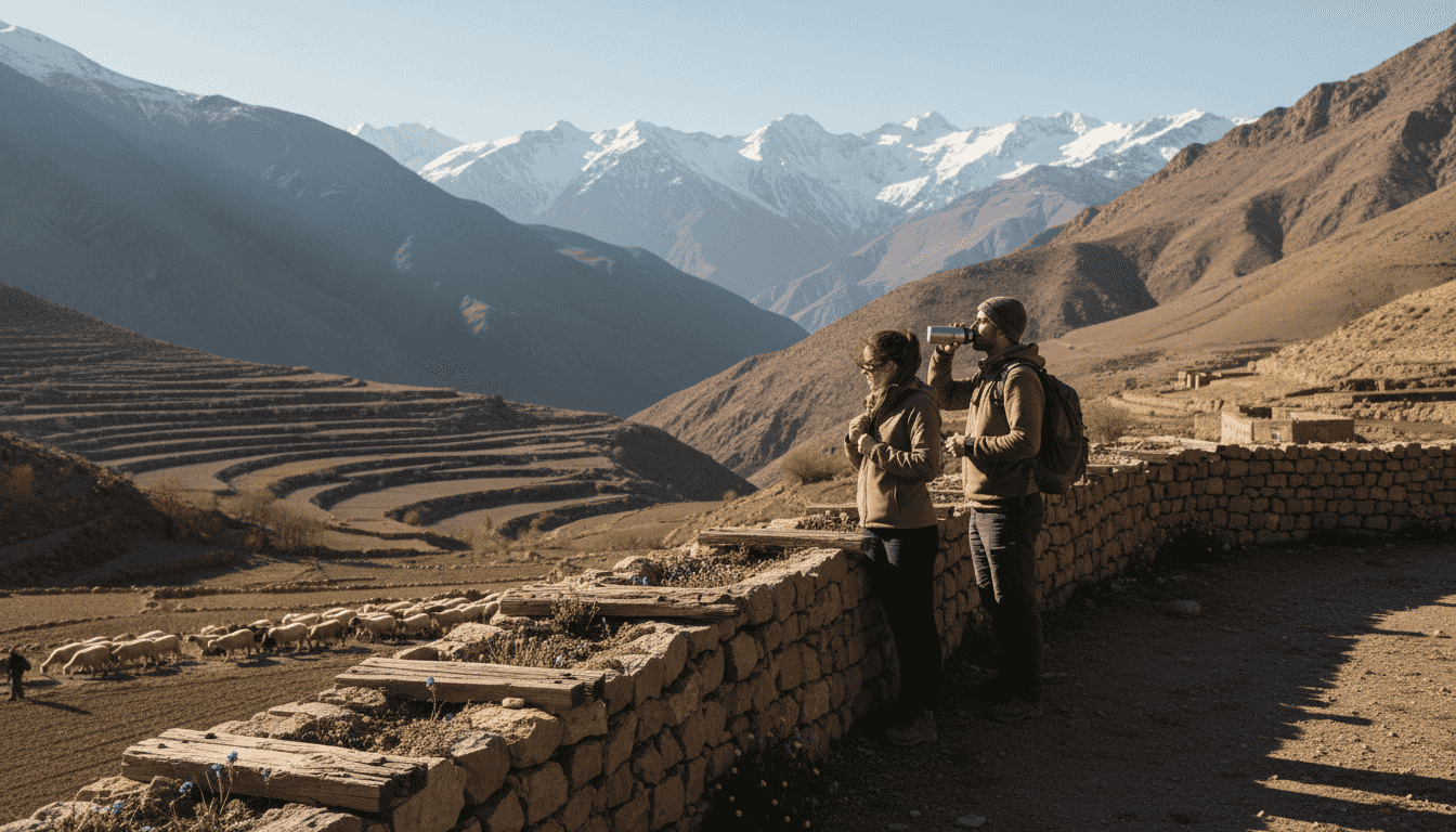 Couple in Atlas Mountains honeymoon view