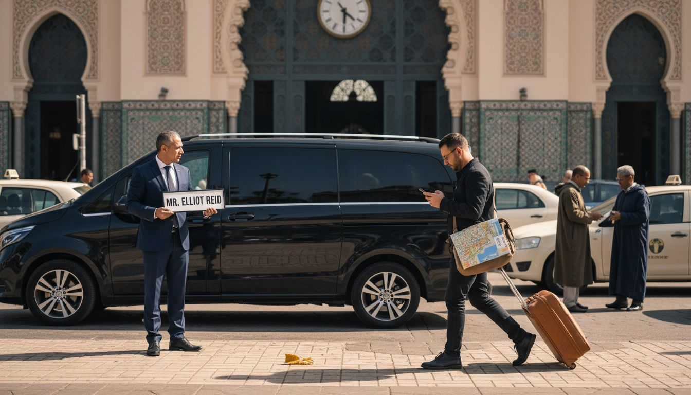 Luxury chauffeur greeting traveler in Casablanca