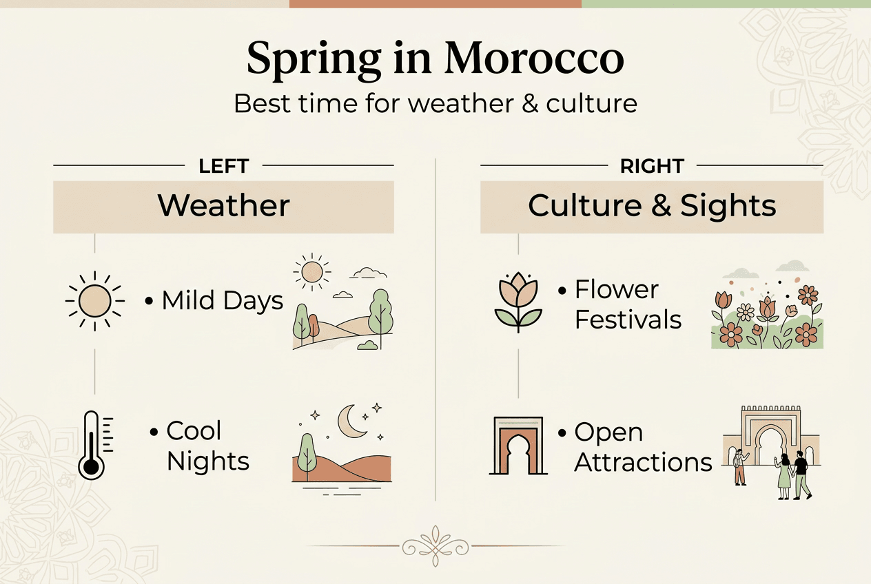 Infographic showing Morocco spring weather and culture
