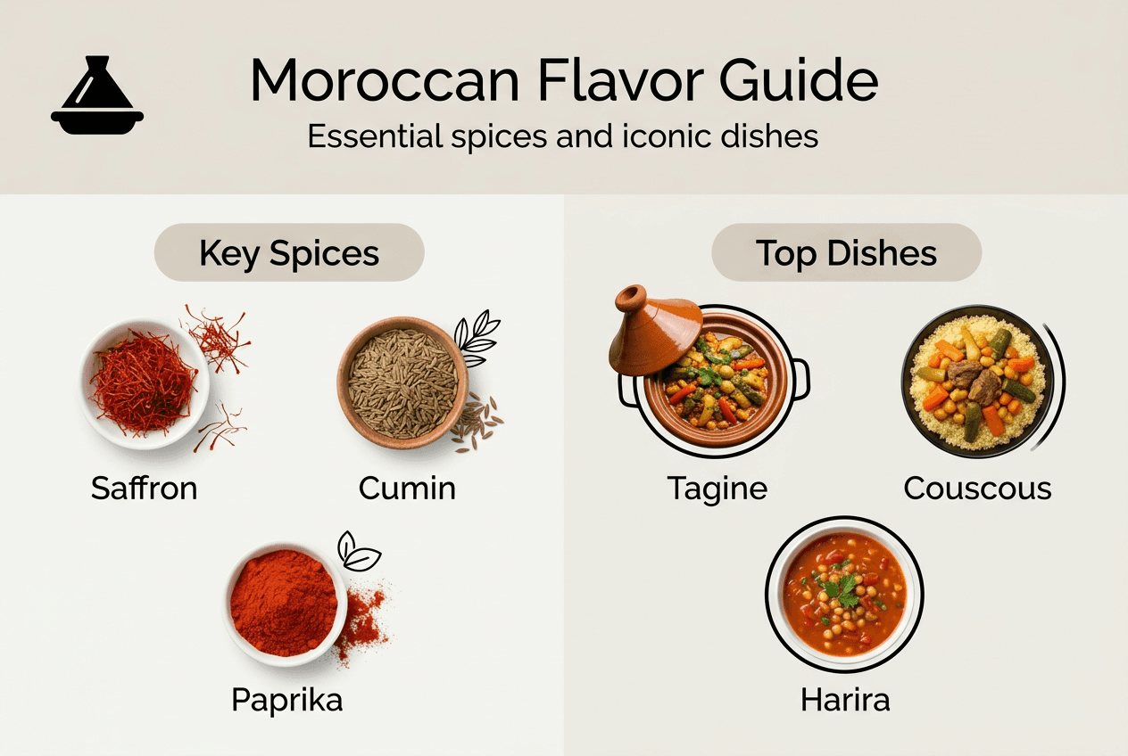 Infographic detailing Moroccan spices and dishes