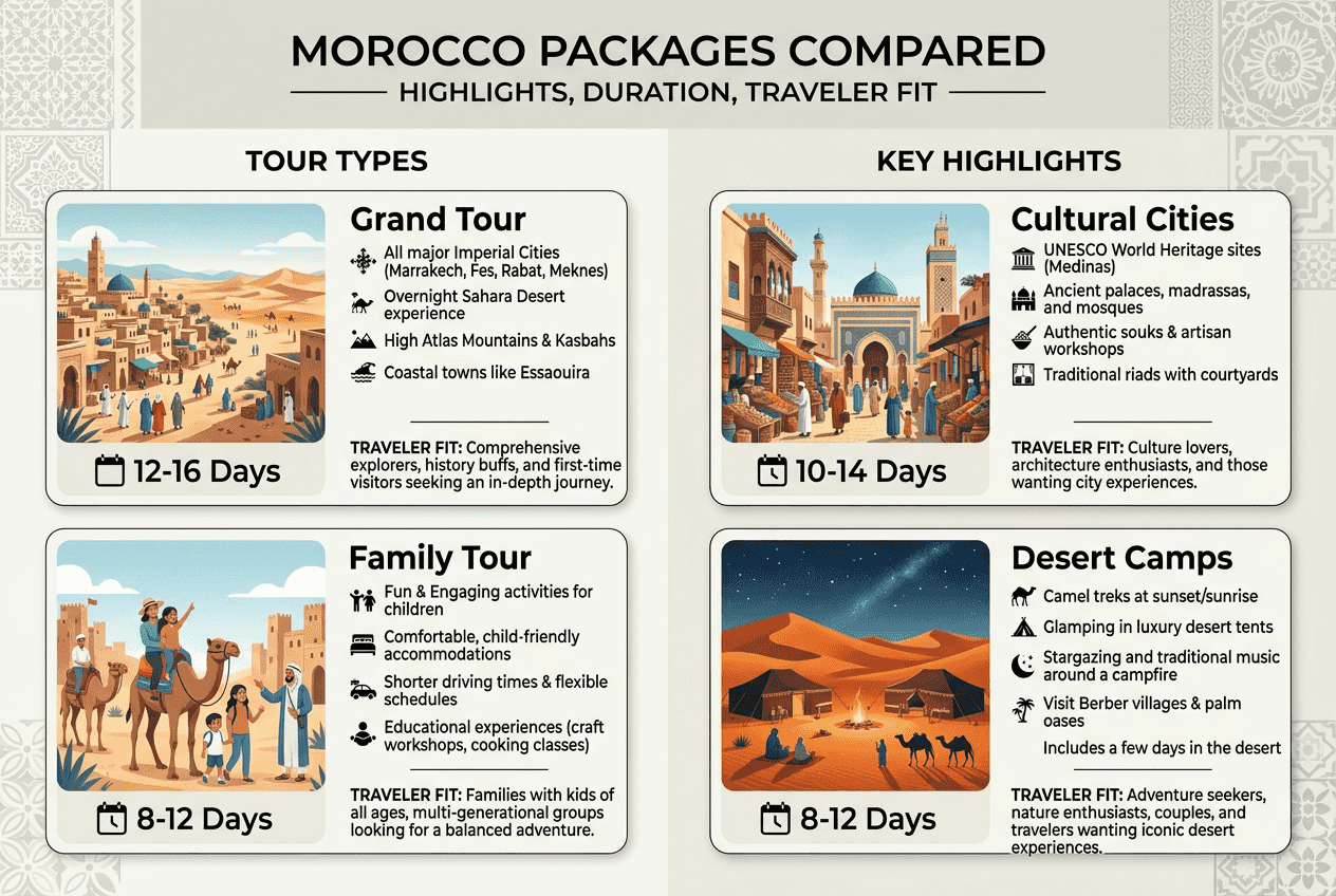 Infographic comparing Morocco tour package types