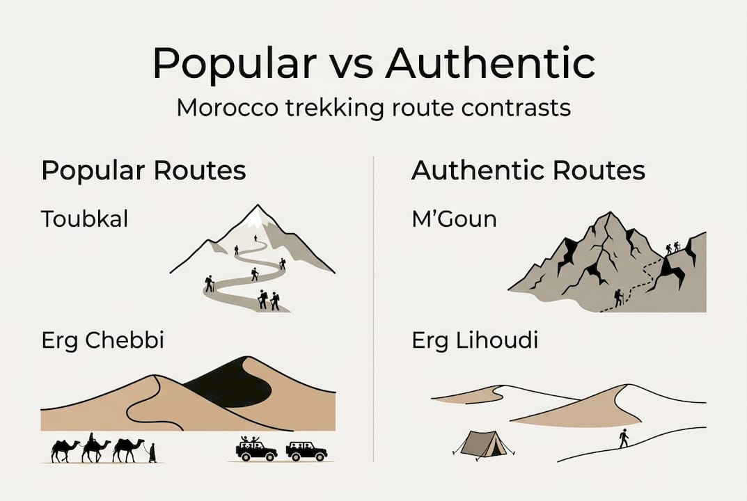 Infographic comparing Morocco trekking route types