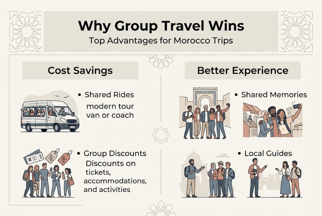 Infographic with group travel cost and experience highlights