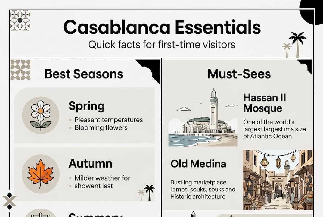 Infographic with Casablanca seasons and must-see sights