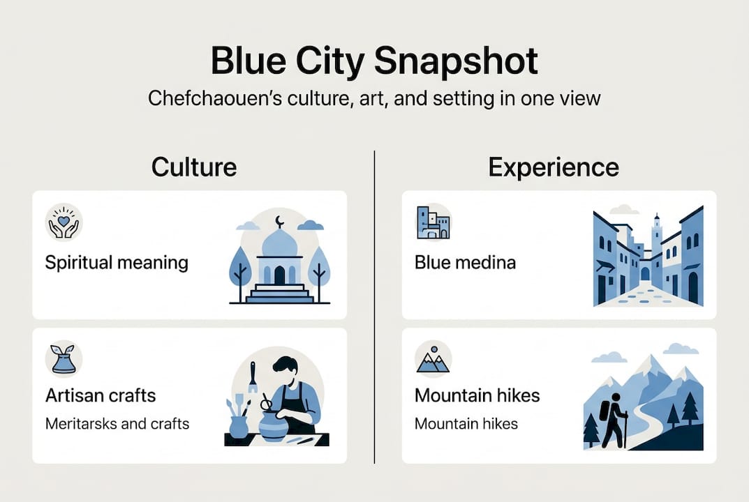 Infographic highlighting blue city’s culture and activities