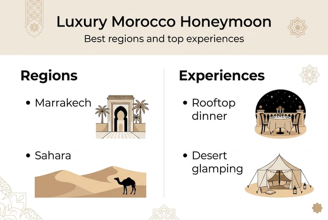Infographic of luxury Morocco honeymoon regions and experiences