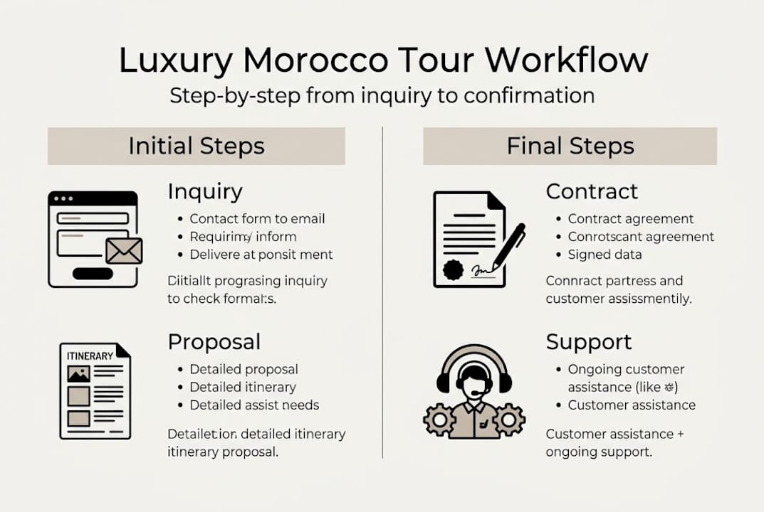 How to book a luxury Morocco tour: complete workflow 2 Infographic of luxury Morocco tour booking workflow