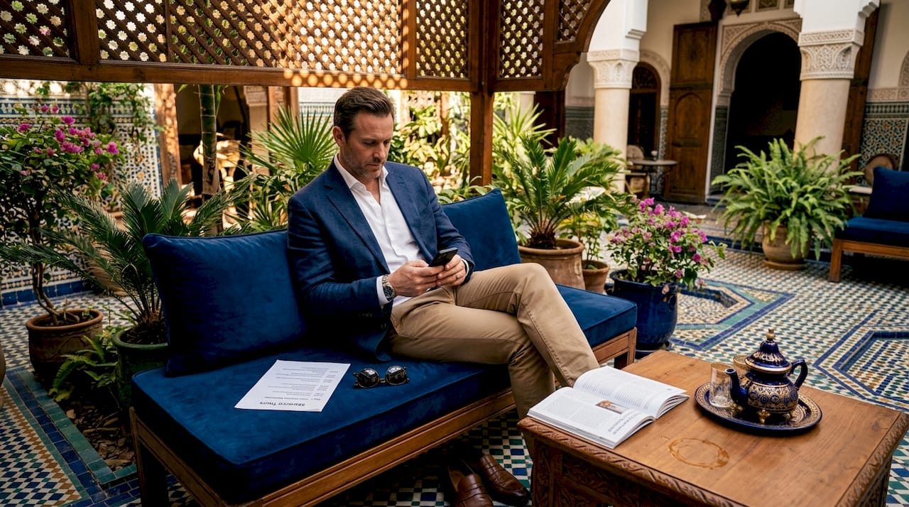 Morocco trip packages: your guide to curated luxury 2 Guest customizes Morocco luxury tour in riad