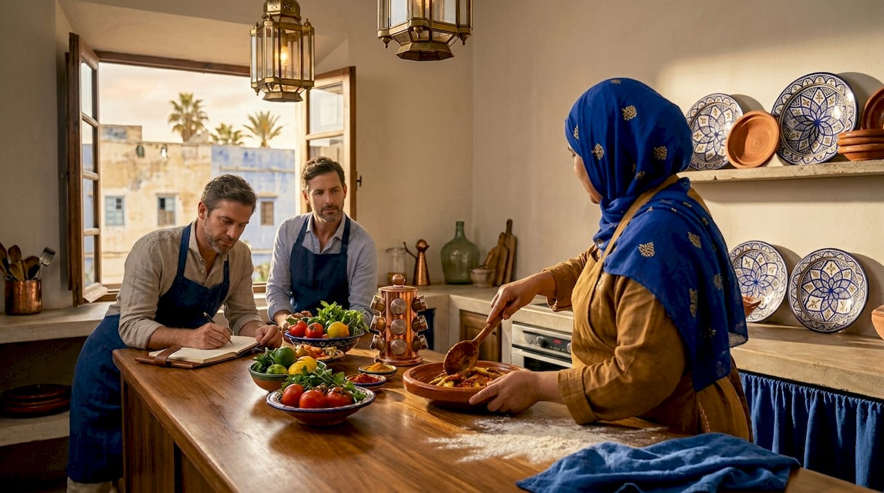 Morocco Trip: Exclusive cultures and insider access 2 Chef teaching guests Moroccan tagine at home