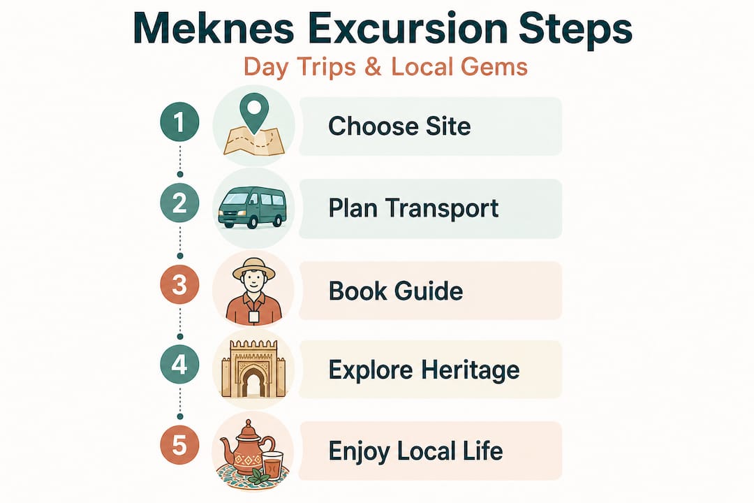 Infographic of Meknes excursion planning steps