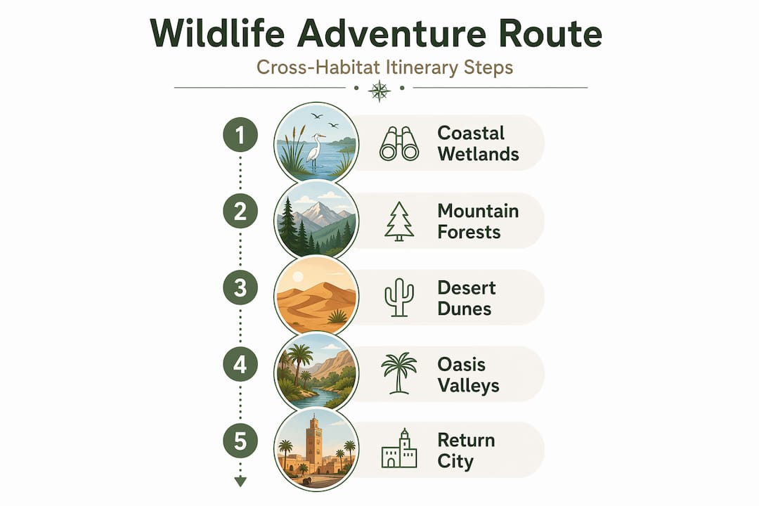 Infographic showing cross-habitat wildlife itinerary steps