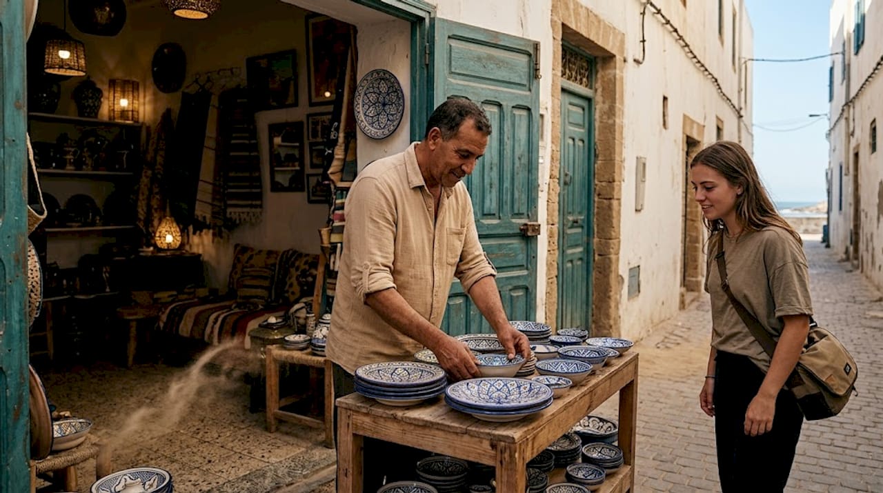 Travel safety in Marrakech street market scene