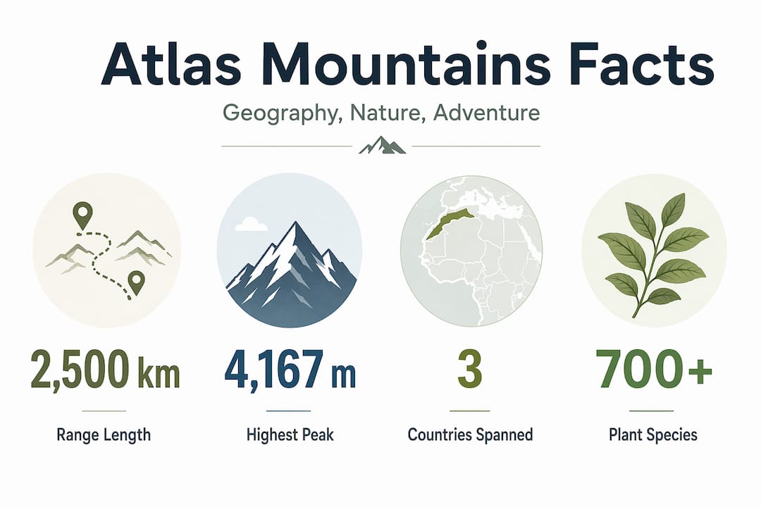 Infographic with Atlas Mountains key facts and stats
