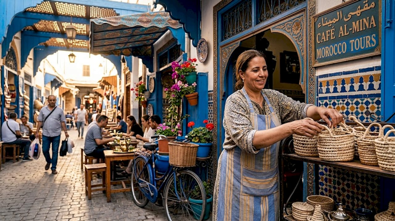 Rabat Travel Guide: Morocco's Underrated Capital 2 Shopkeeper arranging baskets in Rabat medina