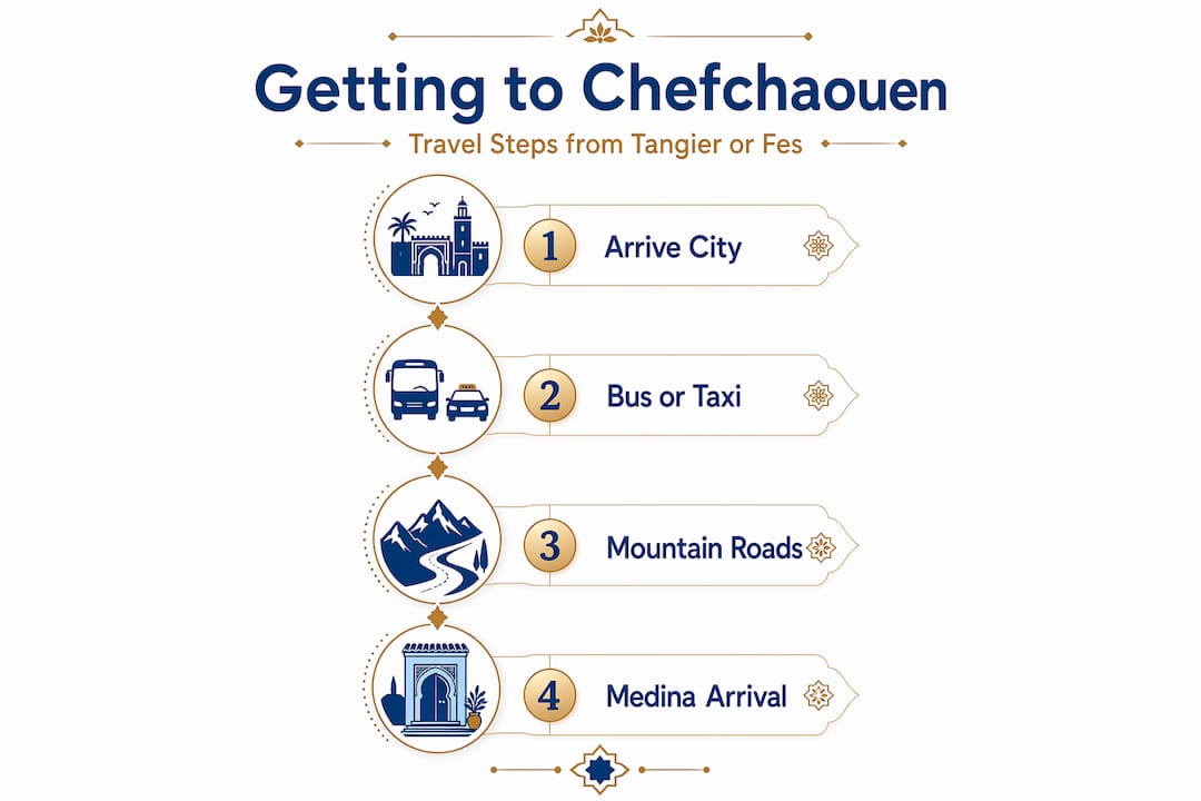 Chefchaouen Morocco: Your Travel Guide 2 Travel route to Chefchaouen step-by-step infographic