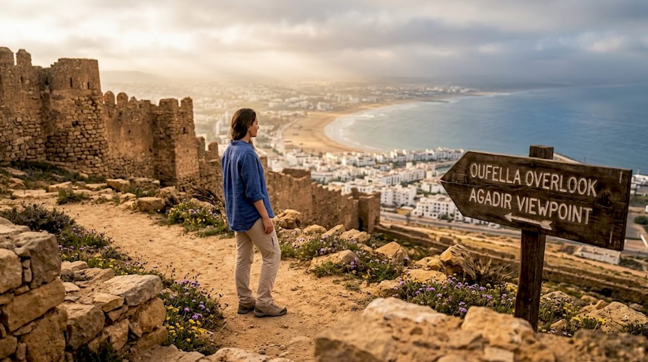Agadir Travel Guide: Plan Your Perfect Trip 2 Traveler at Oufella Kasbah ruins overlooking Agadir