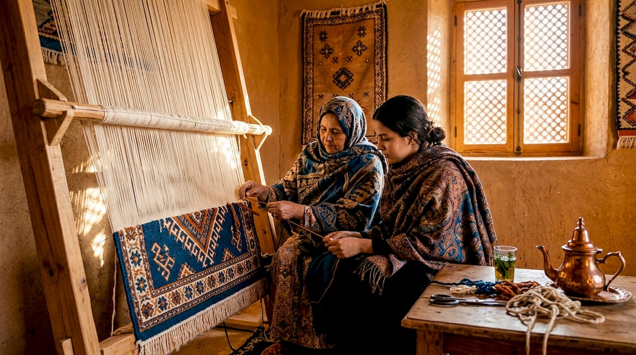 Merzouga, Morocco: Your Desert Adventure Guide 2 Berber women weaving kilims in village workshop