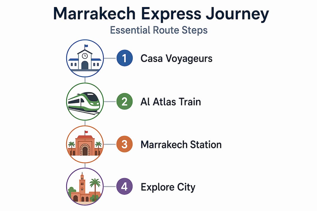 Infographic showing steps of the Marrakech Express train journey
