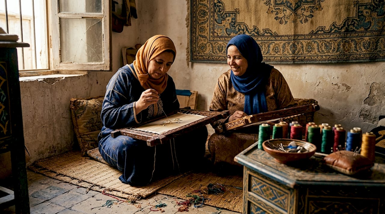 Tetouan, Morocco: Cultural Heritage Travel Guide 2 Artisans hand-embroider silk in Tetouan workshop