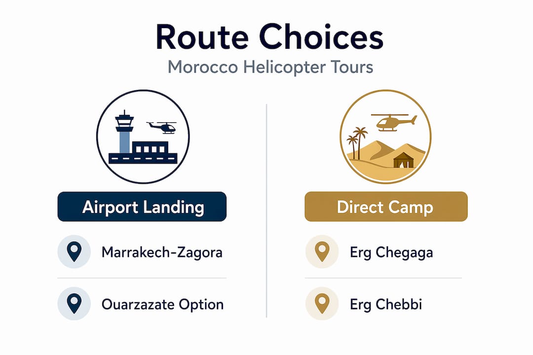 Infographic comparing Morocco helicopter tour routes