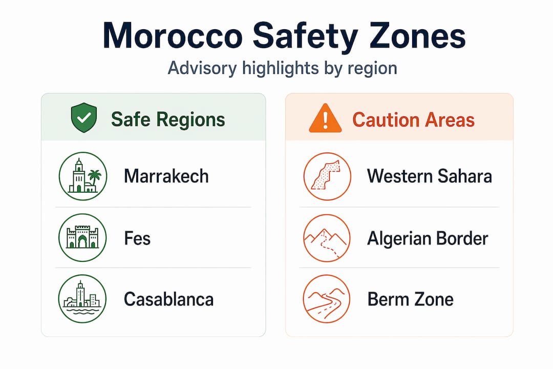 Morocco safety infographic comparing regions