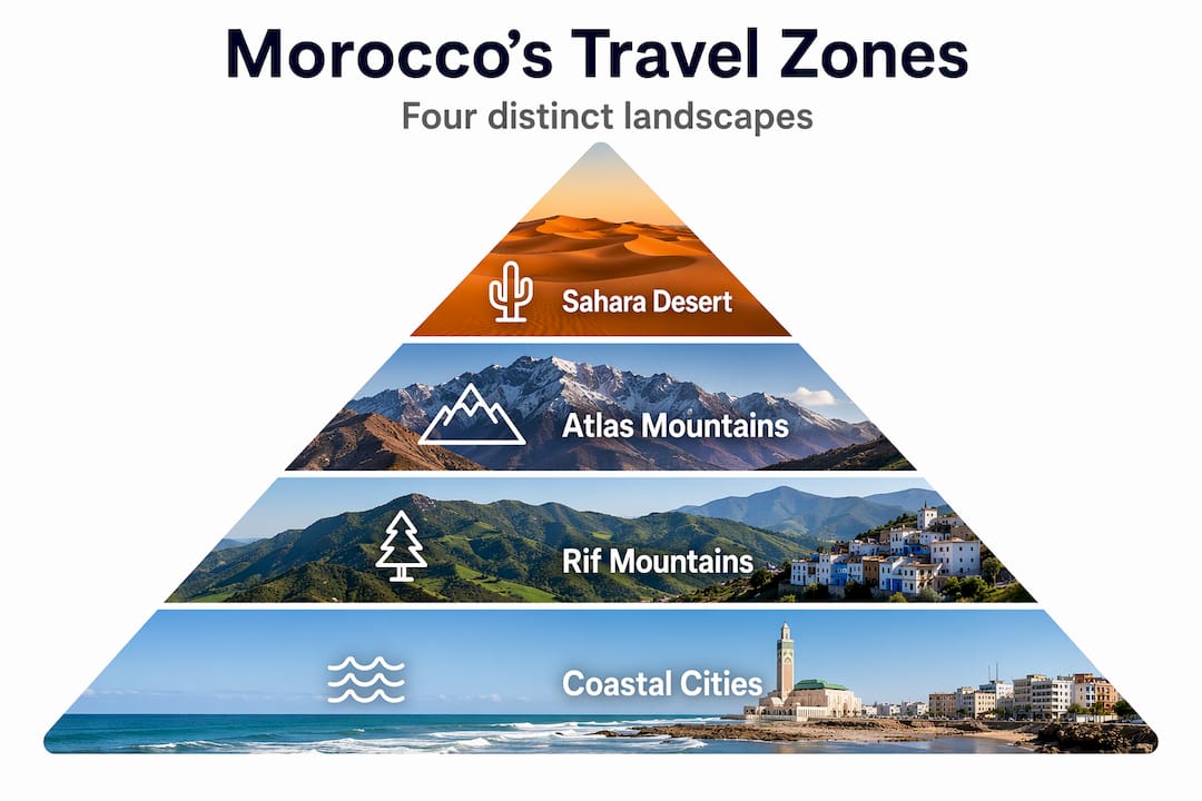 Infographic pyramid of Morocco’s four travel zones