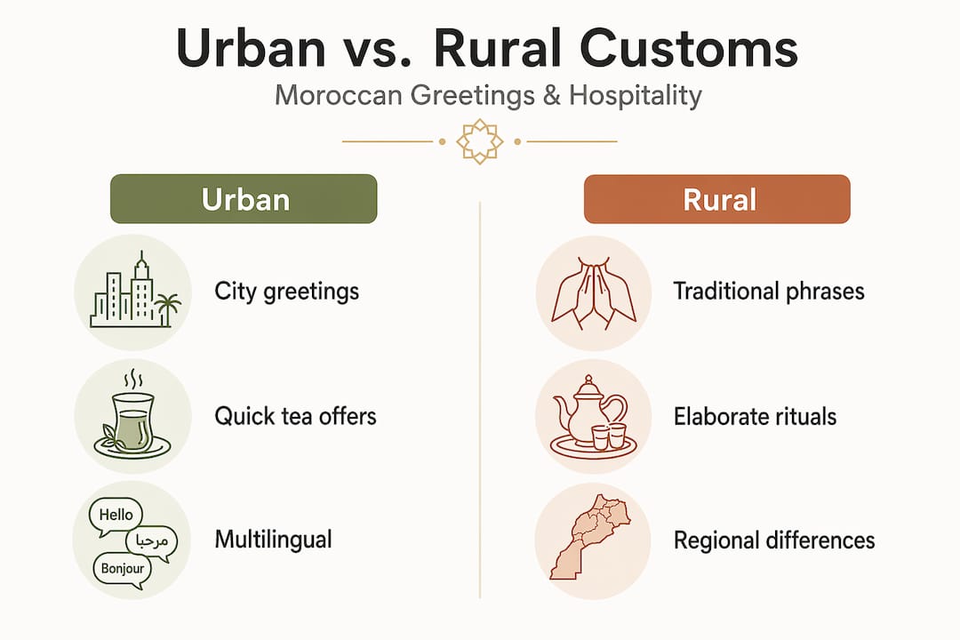 Infographic comparing Moroccan urban and rural customs