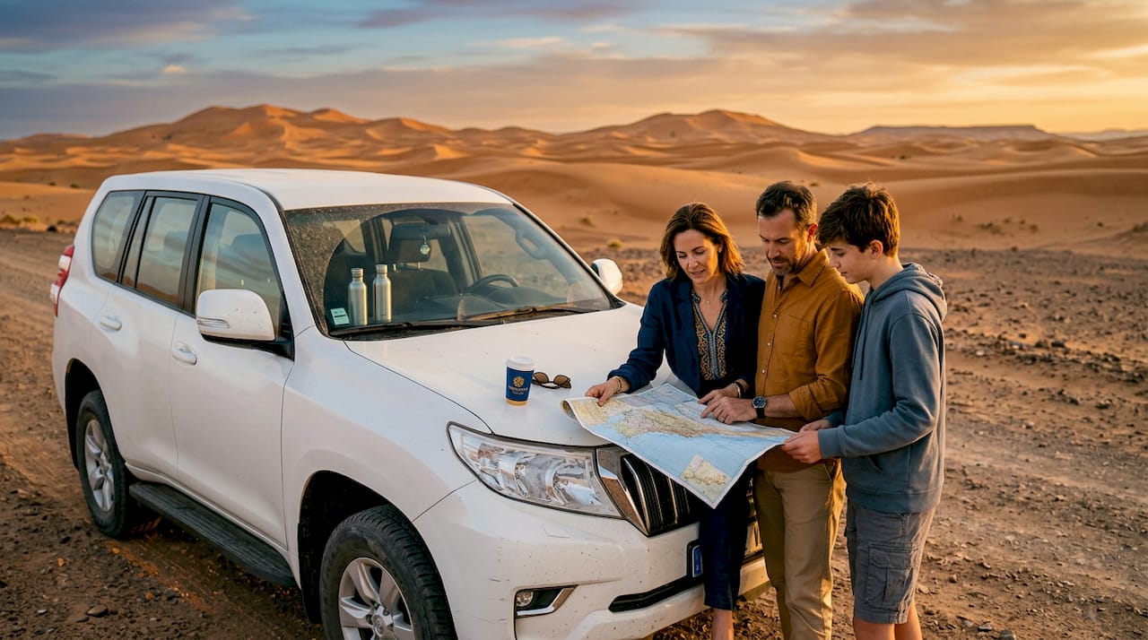 Visit Morocco: Your Immersive Travel Guide 2 Family stops roadside in Morocco desert